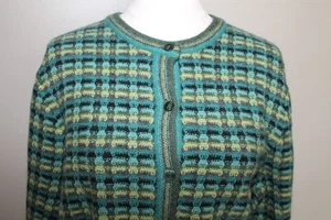 Karen Scott Lammwolle Strickjacke Pullover grün kuschelig weich L Granny Chic Prep Ivy - Bild 1 von 4
