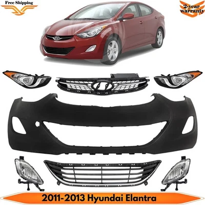 Front Bumper Cover Primed Plastic & Fog Lights Kit For 2011-2013 Hyundai Elantra Foto 1 de 4