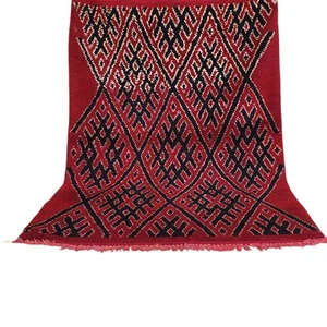 Handmade Moroccan Rug Vintage Berber Red Black Boujaad Rug Azilal Tribal Carpet - Picture 1 of 23