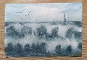 ACEO ORIGINAL MINIATURE Artwork Painting Seascape Wave 3x4" Arts Landscape Gift - Picture 1 of 10