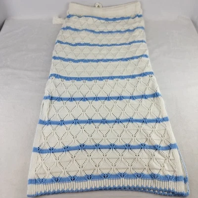 Maxi Falda Tejida XL Azul Crema Rayas Crochet Cordón Cintura Boho Playa NUEVA Foto 1 de 4