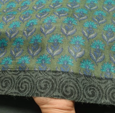 Tela de sari floral tejida 100 % lana pura verde suave sushila vintage Foto 1 de 4