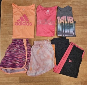 6pc Girl Adidas Orange Pink Shirt, Shorts, Champion Shorts, Justice Top 10 12/14 - Picture 1 of 15