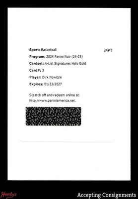 2024-25 Panini Noir A-List Signatures Holo Gold #3 Dirk Nowitzki AUTO /10 EXCH - Image 1 of 2