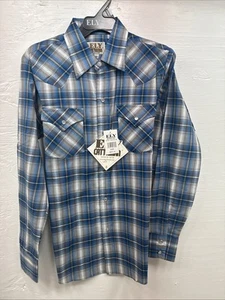 New Kids ELY Cattleman Blue Plaid Long Sleeve Pearl Snap Size 14 DD-39 - Picture 1 of 13