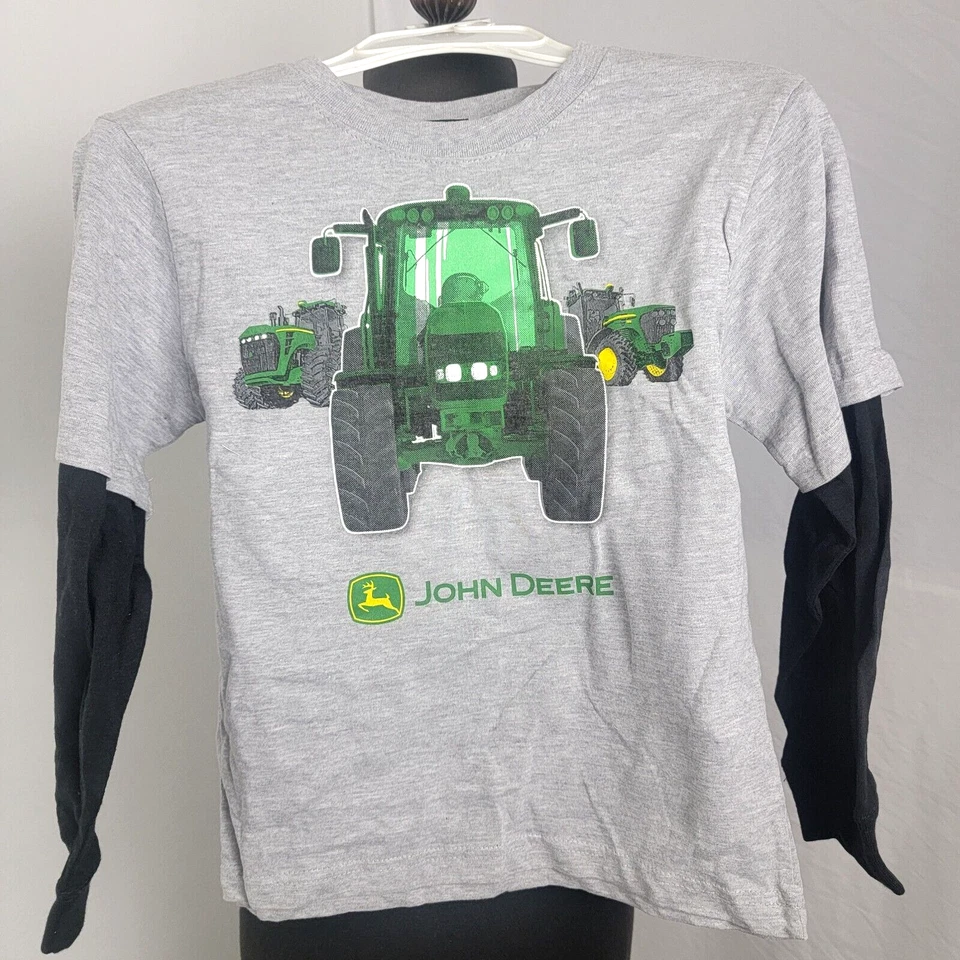 John Deere Green Tractor Boy's Long Sleeve T Tee Shirt Size 7 NEW Gray Black - Image 1 of 2