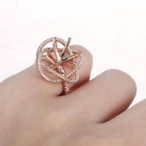 14k Rose Gold Semi Mount Round 12mm 0.6CT Natural Diamonds Wedding Ring Setting