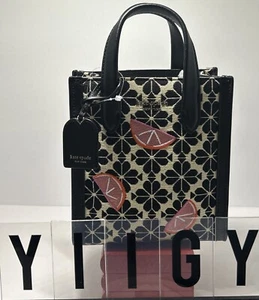 ๐ผ๐ฆ Kate Spade ๐ผ๐ฆ Grapefruit Print Crossbody Jacquard Tote Bag Black ๐ผ W14o3 - Picture 1 of 9