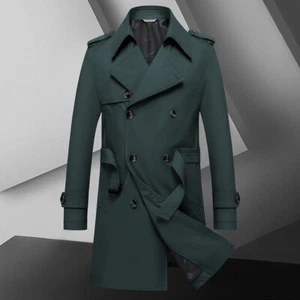British Mens Mid Long Trench Coats Belt Lapel Collar Double Breasted Overcoat sz - Picture 1 of 31