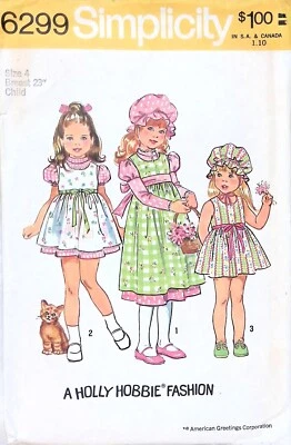 Simplicity Sewing Pattern 6299 Holly Hobbie Dress Jumper Cap Girls Size 4 Cut - Image 1 of 4