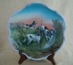 Antique Victoria Carlsbad Austria Plate ~ Hunting Dogs Scene Scalloped 1891-1918 - Picture 1 of 6