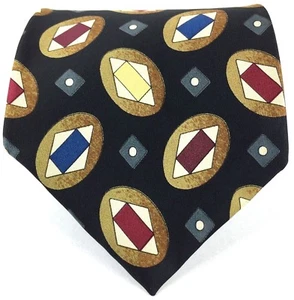 Liberty of London Men's Silk Tie Geometric Black Gold Wine Gray Teal 56 1/2" L - Picture 1 of 12