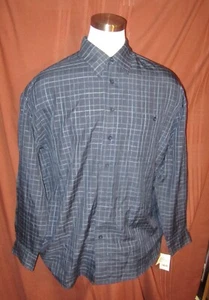 Haggar Mens Long-Sleeve Button Shirt, Blue Plaid, Polyester, XLT, New, Reg $65 - Picture 1 of 7
