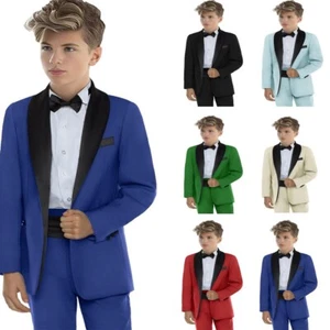 Tuxedo Boys Shawl Lapel 2 Pieces Blazer Set Jacket Pants Formal Suit Slim Fit - Picture 1 of 14