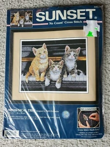 No Count Cross Stitch Kit 3 Cats Kittens on Piano Meowsical Trio Sunset 14 x 11 - Picture 1 of 3