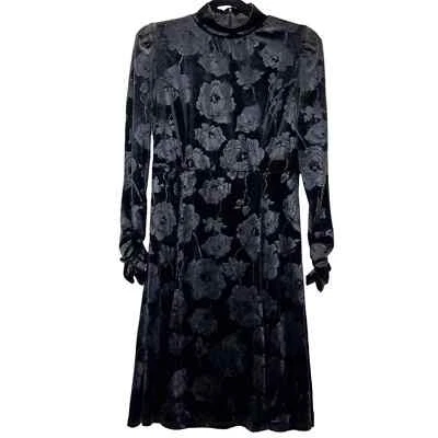 Marc Bouwer Dress Women's Medium Black Midi Stretch Velvet Flower Regencycore - Image 1 of 4