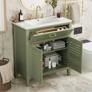 30"Bathroom Vanity w/Ceramic Sink Combination,Ample Storage - Features 1 Pullout - Picture 1 of 13