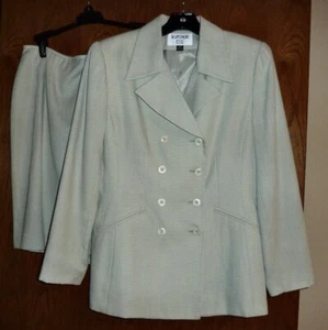 KASPER - SAGE GREEN MICRO HOUNDSTOOTH 2-PC SKIRT SUIT - PETITE 10P - Picture 1 of 5