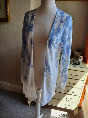 M&S BLUE & WHITE LINEN MIX CARDIGAN Worn Once  SIZE S (12 UK) - Image 1 of 4