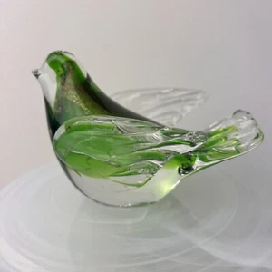 Murano Glass Bird Dove Paperweight Decor Clear Glass Green and Gold Inlay - Bild 1 von 9