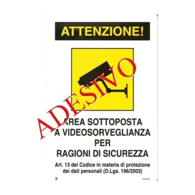 CF CARTELLO TARGA ADESIVO AREA VIDEOSORVEGLIATA CM 18 X 12 TELECAMERA SORVEGLIANZA
