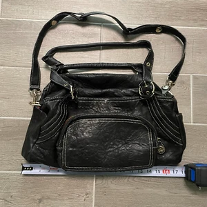 Elaine Turner schwarze Kunstleder Tasche Schultertasche - rosa Logo Futter, Convertib - Bild 1 von 8