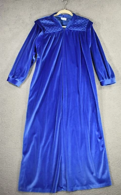 It's A Charm Bata Retro Vintage Azul Real Mujer Mediana Terciopelo Largo Bolsillos con Cremallera Foto 1 de 4