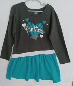 NFL CAROLINA PANTHERS Girls (M) 5/6 Cheerleader Dress, Black/Turquoise Was $45 - Picture 1 of 3