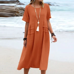 Ladies Casual Loose Kaftan Sundress Plus Size Womens Summer Baggy Midi Dress New - Picture 1 of 18