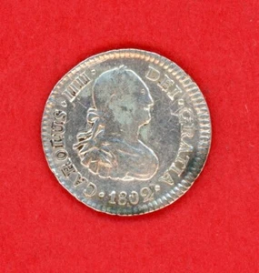1802 MEXICO COLONIAL 1/2 REAL FT CAROLUS IIII KM # 72 VF+. - Picture 1 of 3