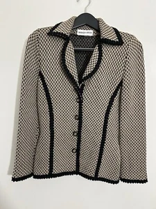 Margot Green Blazer Brown Formal Black Lines Knit Gold Buttons Vintage Size S - Picture 1 of 5