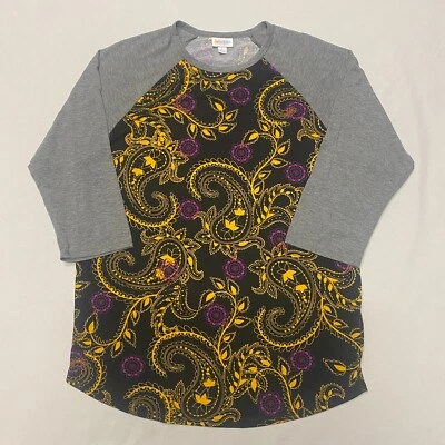 Lularoe Randy Manga Larga Para Mujer Grande Gris Negro Paisley Elastizado Manga Raglán Foto 1 de 4