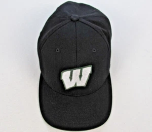 Gorra de béisbol Wisconsin ajustada L-XL 7 3/8 - 8 negra blanca puntada logotipo mezcla de lana - Imagen 1 de 8