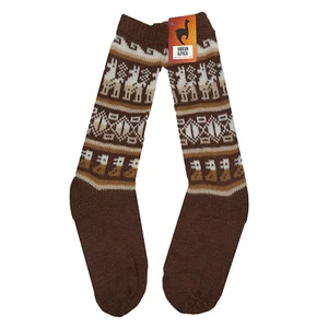 HANDGEMACHTE DUNKELBRAUNE SOCKEN AUS ANDENALPAKA ÜBER DER WADE - Bild 1 von 5