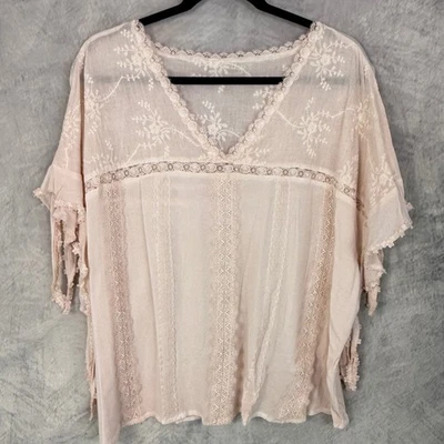 Top bordado de encaje para mujer talla XL rosa fairycore boho coqueta fluido Foto 1 de 4