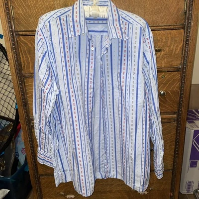 Martin Gordon Shirt Mens Large Blue Button Embroidered Textured Striped - Image 1 of 4