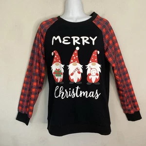 Gnome Christmas Pullover Red Plaid Size Small Women Long Sleeve Holiday Knit EUC - Picture 1 of 10