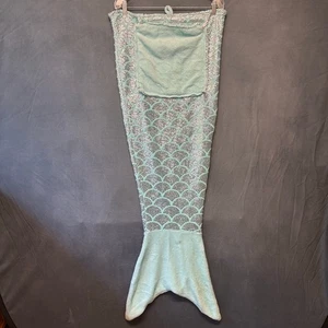Mermaid Tail Blanket Adult Size – Aqua Blue & Silver Scales, Plush Fleece Lining - Picture 1 of 8