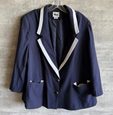 Blazer Vintage Anos 90 Leslie Fay Sportswear Azul Marinho Tamanho 20W - Imagem 1 de 4