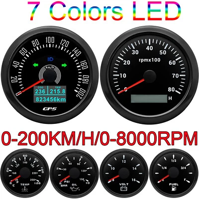 6 Gauge Set 85mm GPS Speedometer 200km/h Tachometer Waterproof for Boat Car ATV - Image 1 of 4