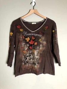 Camiseta De Colección Y2K Cactus Mujer Marrón Reminiscencia Hojas de Otoño Cuello en V Talla XL - Imagen 1 de 8