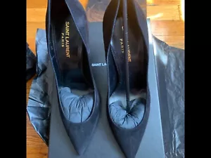 NWB saint laurent shoes women size 38 1/2 black pointed suede high heel pumps - Picture 1 of 7