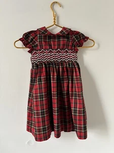 Laura Ashley London Girls Smocked Christmas Dress Red Black Tartan plaid Dress - Picture 1 of 6