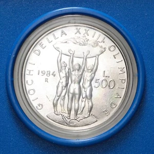 ITALIA REPUBBLICA 500 lire OLIMPIADE LOS ANGELES 1984 argento silver  - Picture 1 of 3