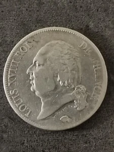 5 FRANCS ARGENT 1823 B ROUEN LOUIS XVIII TETE NUE 393 112 EX. / FRANCE SILVER - Picture 1 of 5