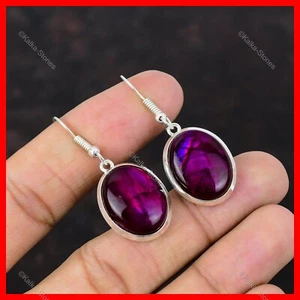 925 Sterling Silver Natural Purple Fire Labradorite Dangle Drop Earrings Jewelry - Picture 1 of 6