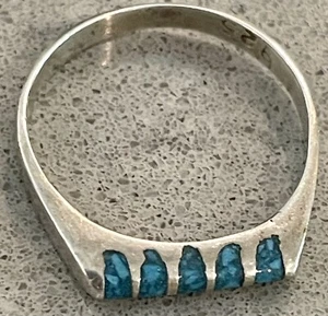 Vintage 925 Sterling Silver Turquoise Inlay Ring Size 5 - Picture 1 of 5