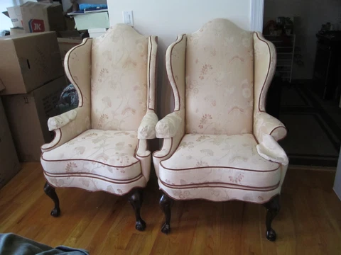 Drexel Heritage Late 20th Century Upholstered Accent Wingback Chairs - Pair Cover