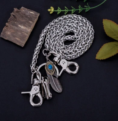 15-30" Plateado Fuerte Pluma Retorcida Motociclista Camionero Llavero Jeans Cartera Cadena Foto 1 de 4