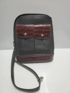 Brighton Obe World 2 Tone black and brown leather crossbody Shoulder handbag - Picture 1 of 7